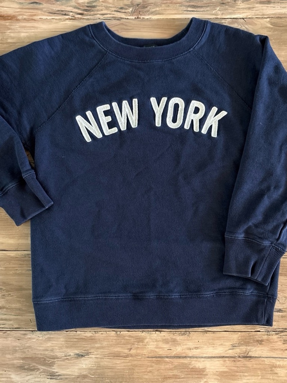 J. Crew Navy Pullover Sweatshirt with White 'NEW YORK' Embroidered